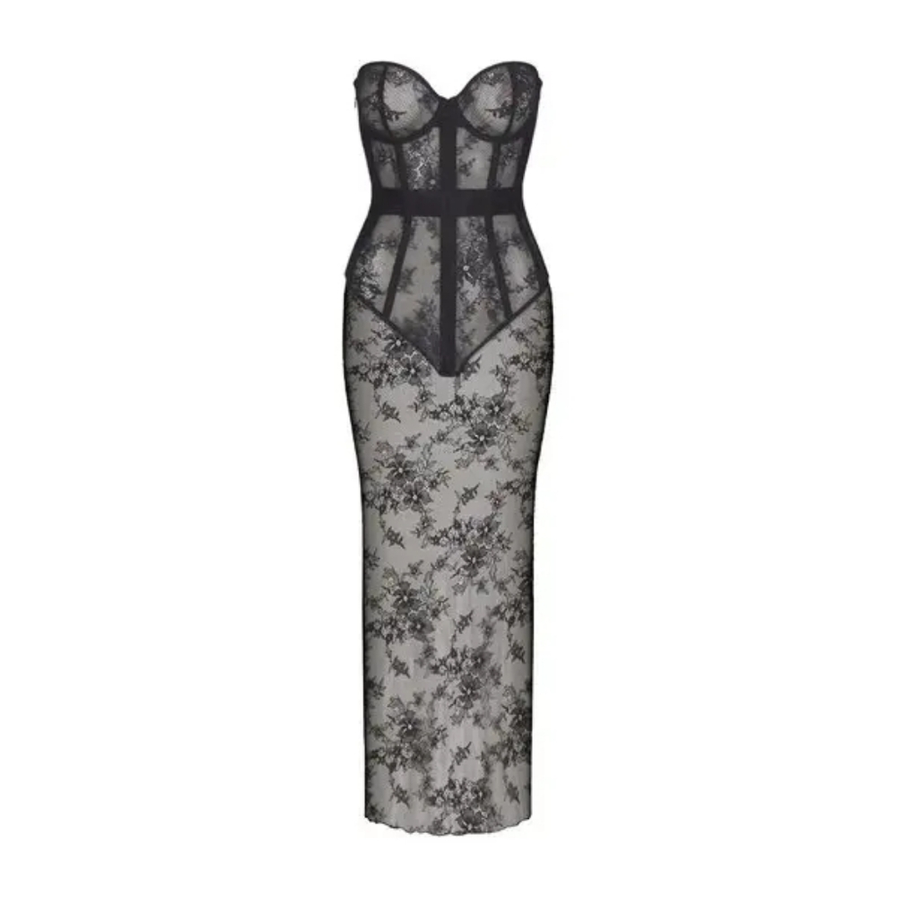 1. NWT SKIMS ULTRA FINE LACE STRAPLESS CORSET LONG DRESS - Picture 9 of 14